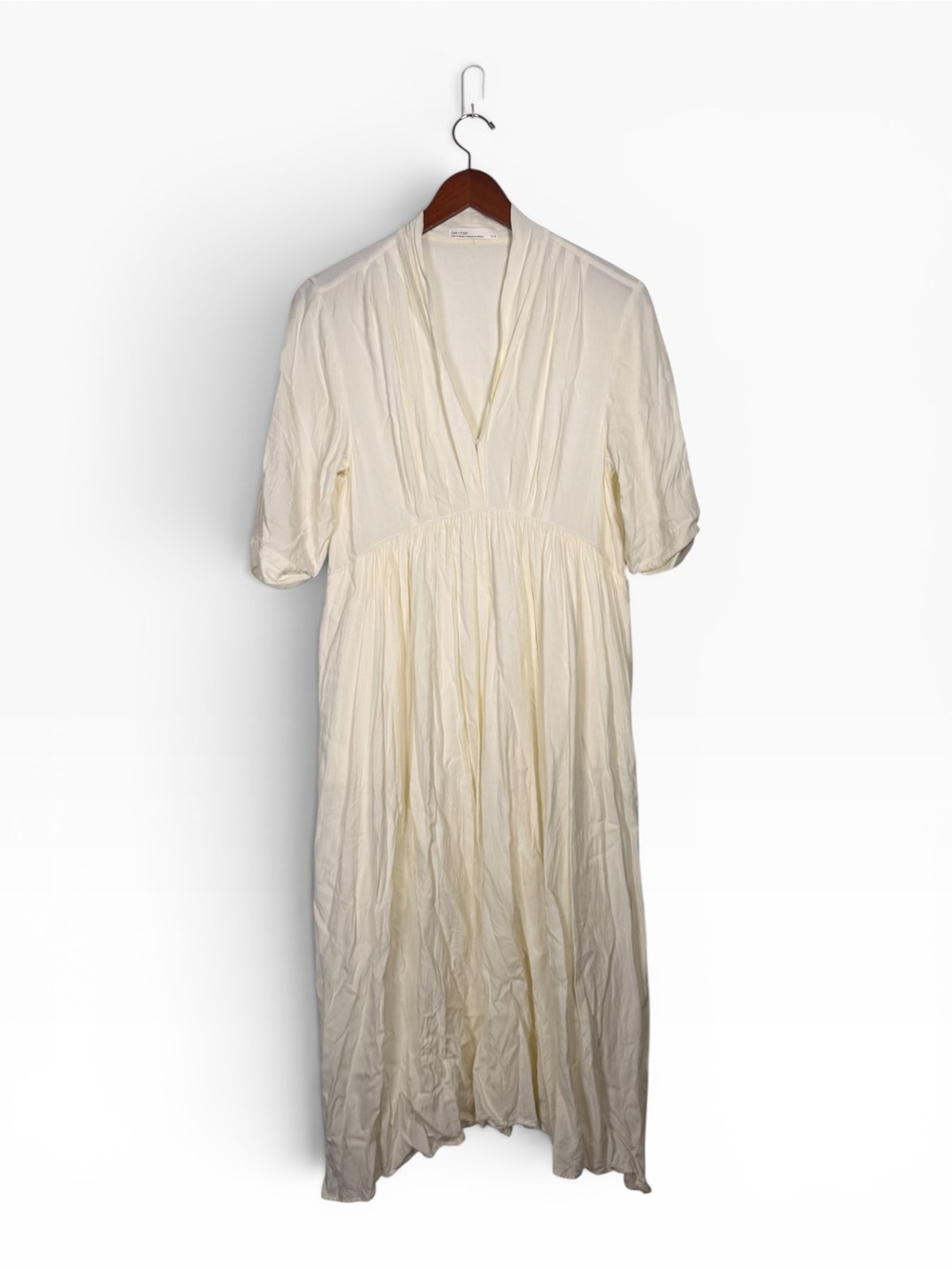 Oak + Fort Butter Yellow Midi Dress XS Button Front Short Sleeve Women's Flowy - Picture 6 of 7